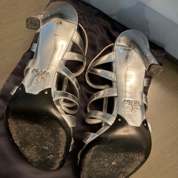 Prada Leather Metallic Silver Heels Sz 37 - Picture 3 of 10